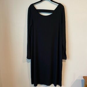 Eileen Fisher Black Cut Out V-Back Viscose Jersey Ballet Neck Long Sleeve Dress